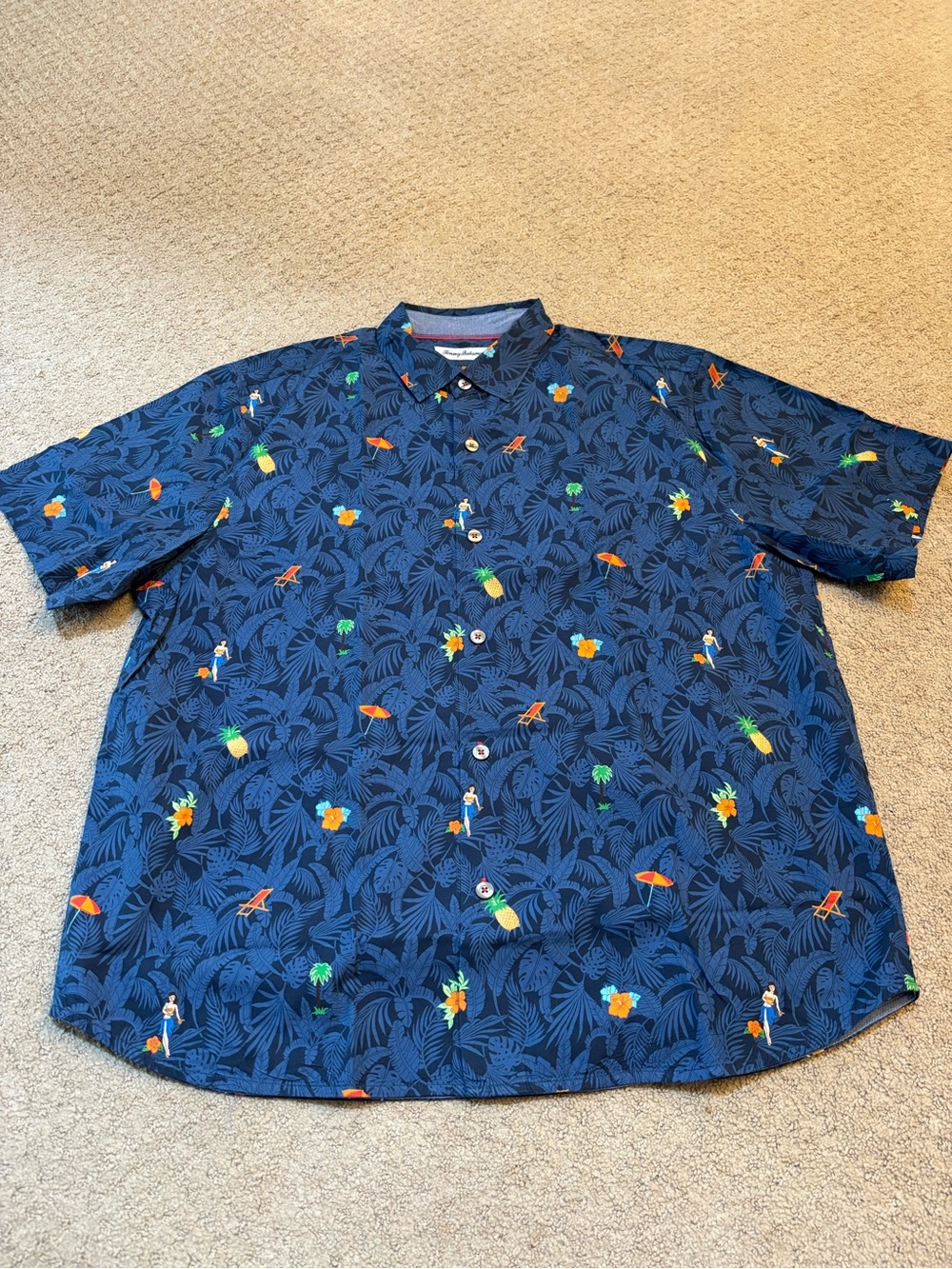 Tommy Bahama XL Beach-Cation Hula Girl Pineapple Camp Shirt Cotton Silk NWOT